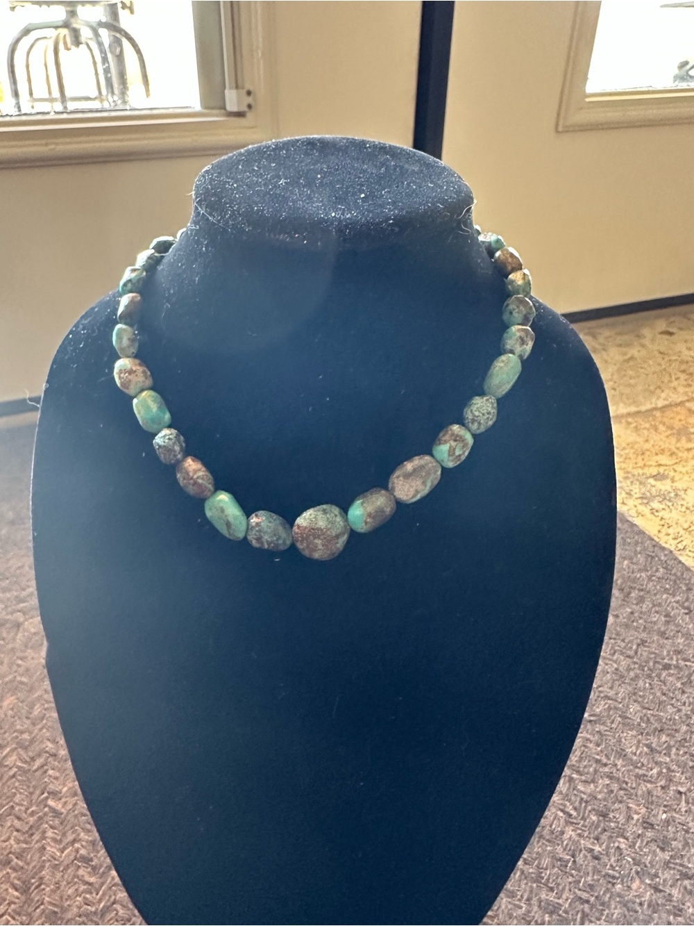 Vintage Native American Raw Turquoise Stone & Sterling Silver Choker